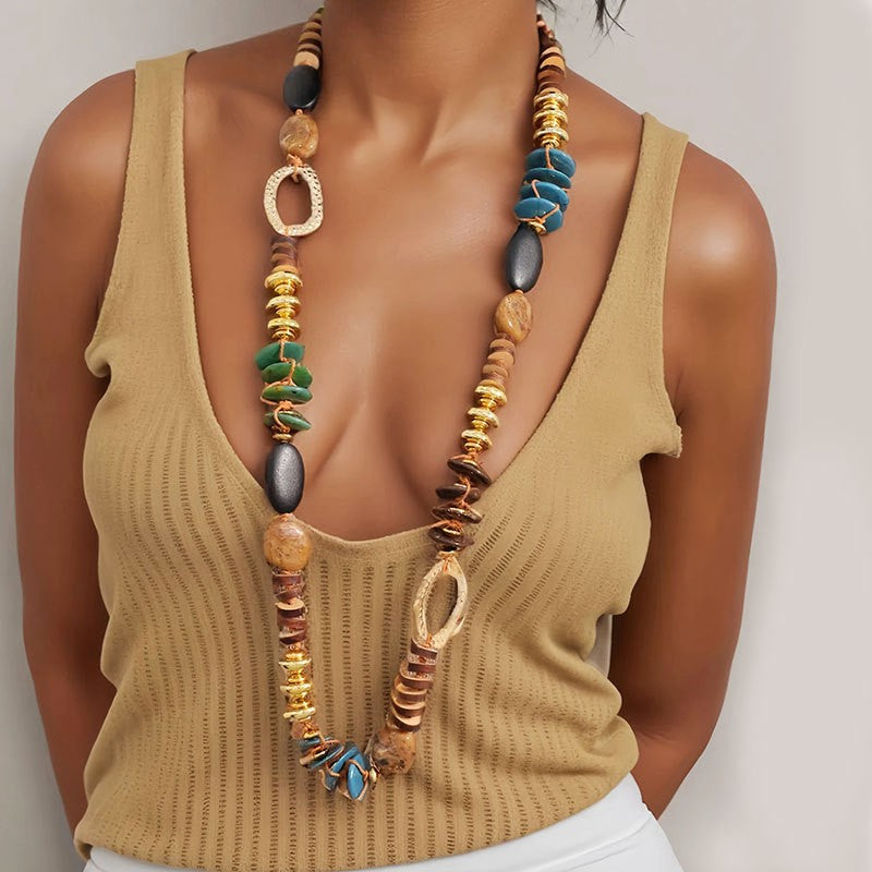 Boho Mixed Stone Long Necklace