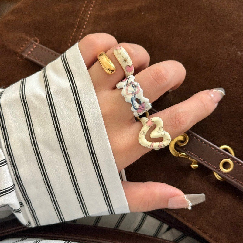 Y2K Enamel Drip Open Ring Set