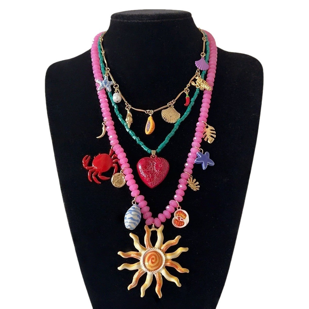Boho Vintage Sun & Crab Layered Necklace