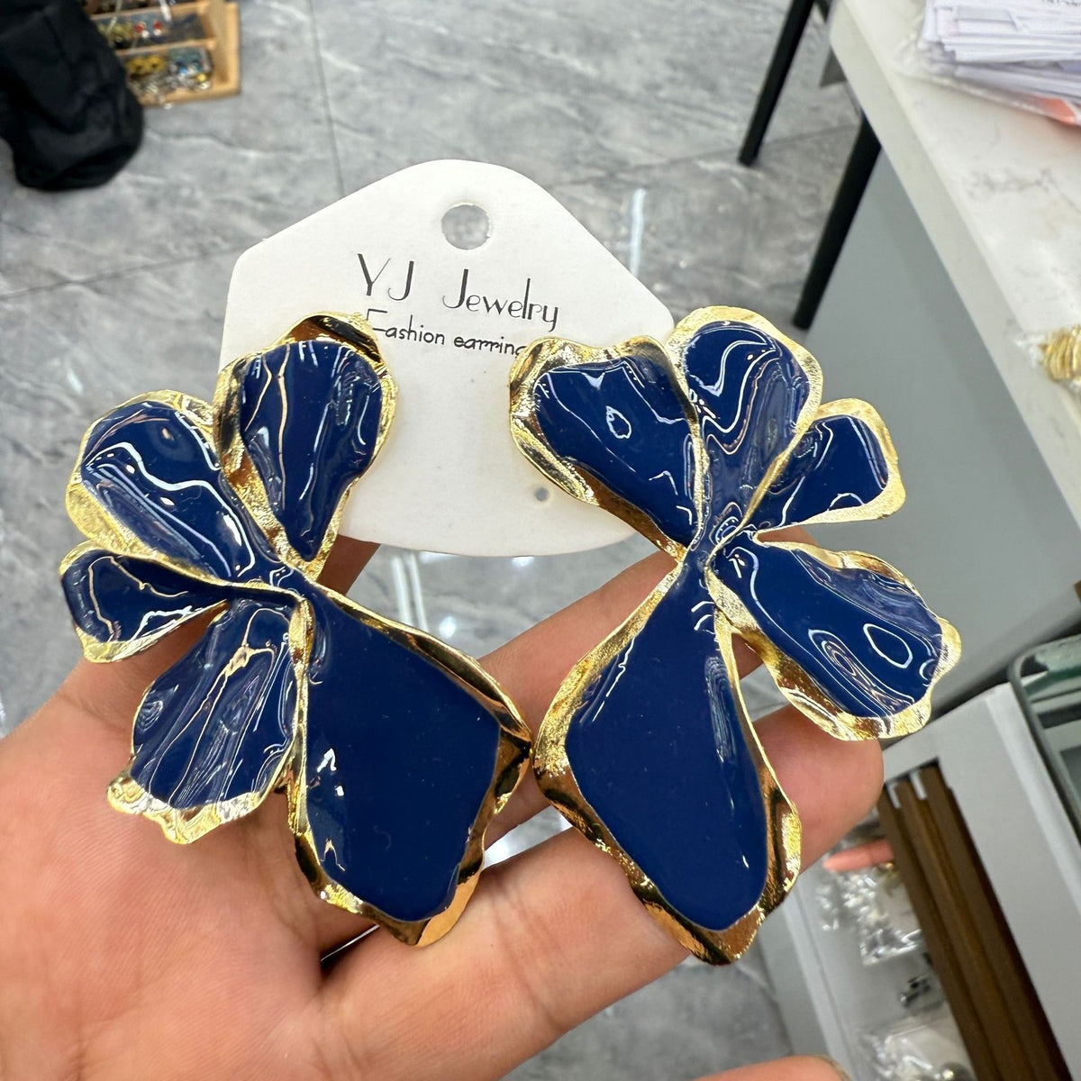 S925 Romantic Blue Enamel Flower Earrings