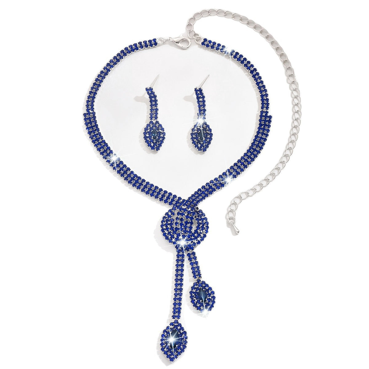 Classy Red Rhinestone Knot Lariat Necklace & Earring Set