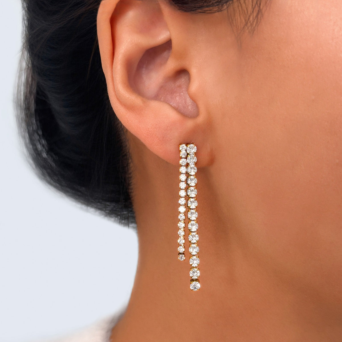 18k Classy Linear Rhinestone Drop Earrings