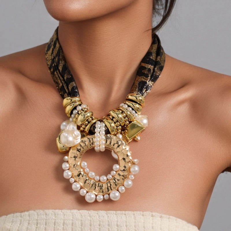 Boho Marbled Scarf Collar Necklace
