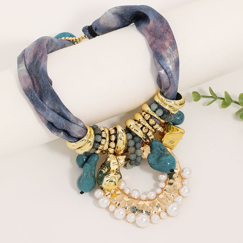 Boho Marbled Scarf Collar Necklace