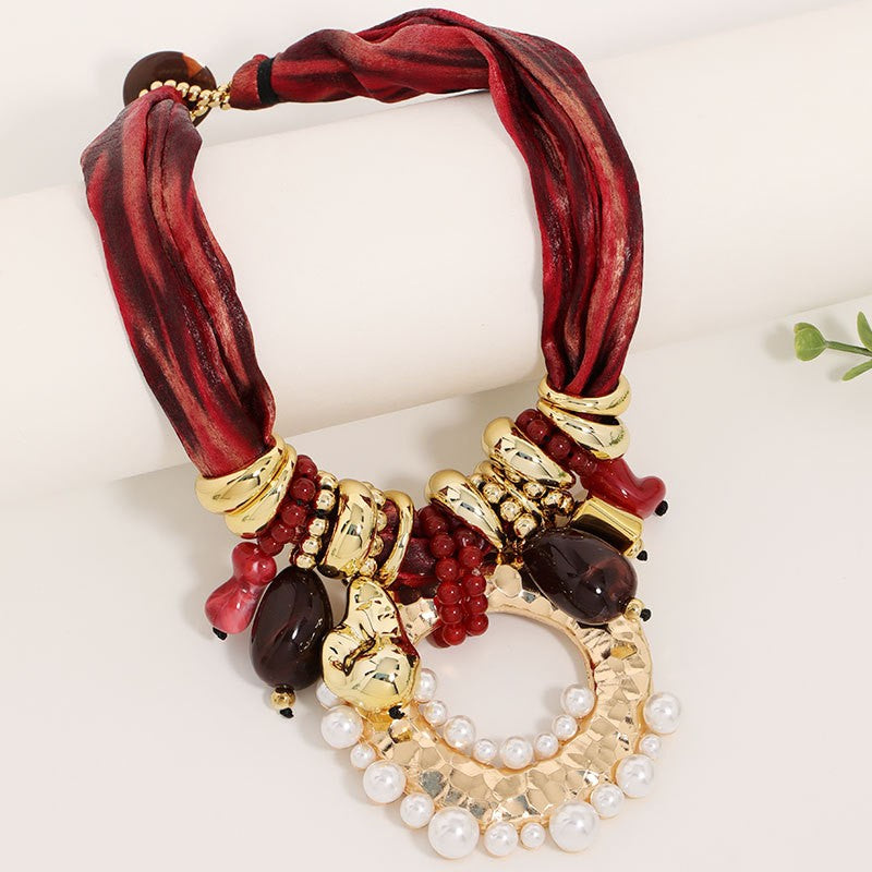 Boho Marbled Scarf Collar Necklace