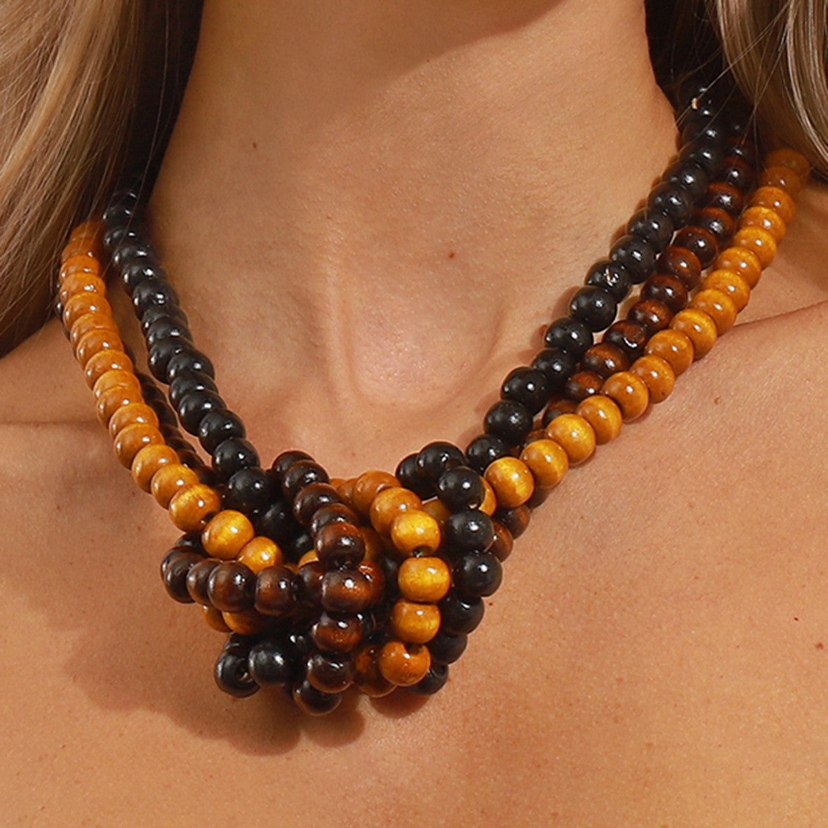 Boho Vintage Multi-Layer Wooden Bead Necklace