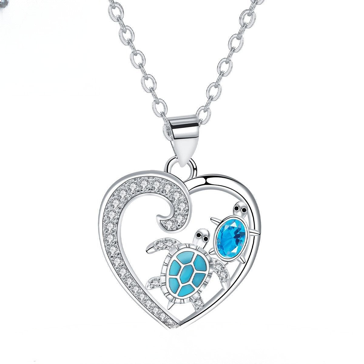 Romantic Blue Sea Turtle Heart Necklace