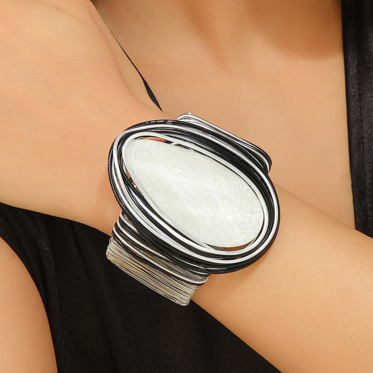 Classy Textured Resin Teardrop Cuff Bracelet