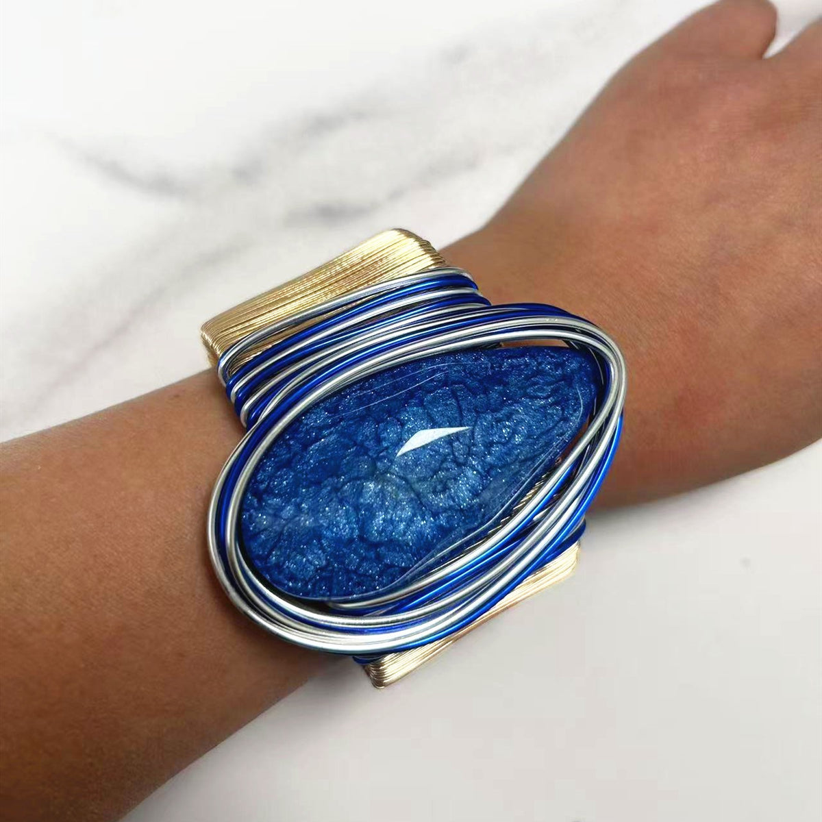 Classy Textured Resin Teardrop Cuff Bracelet
