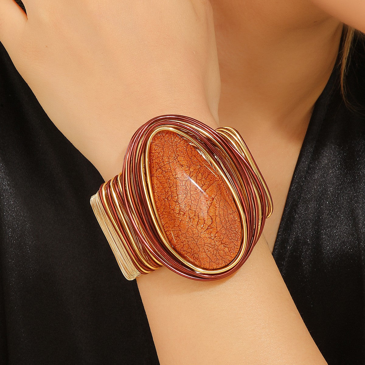 Classy Textured Resin Teardrop Cuff Bracelet