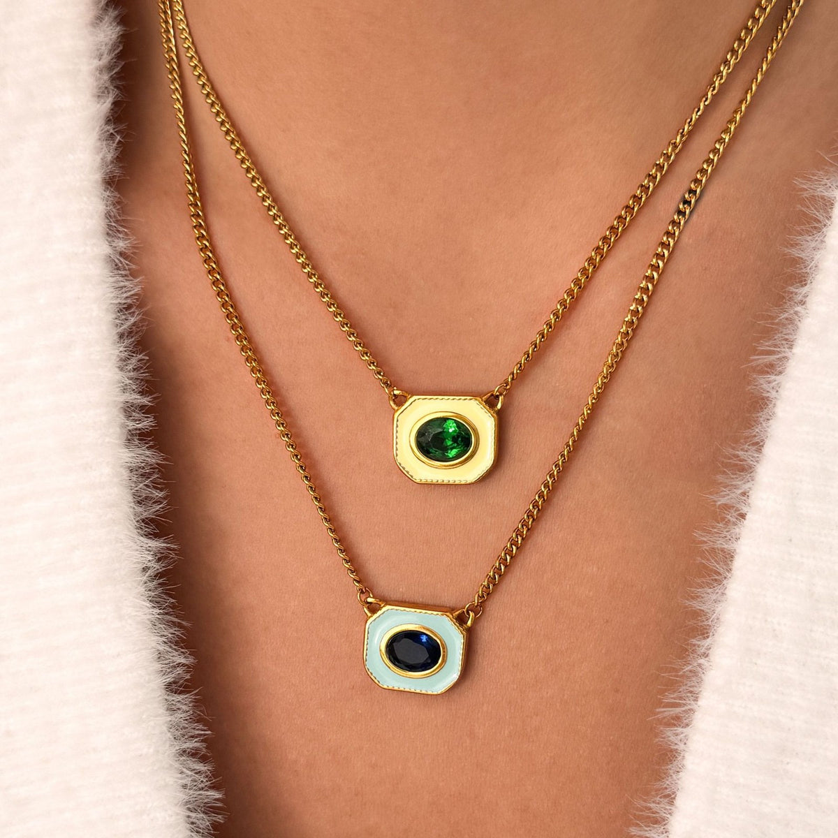 Retro Geometric Enamel Layered Necklace