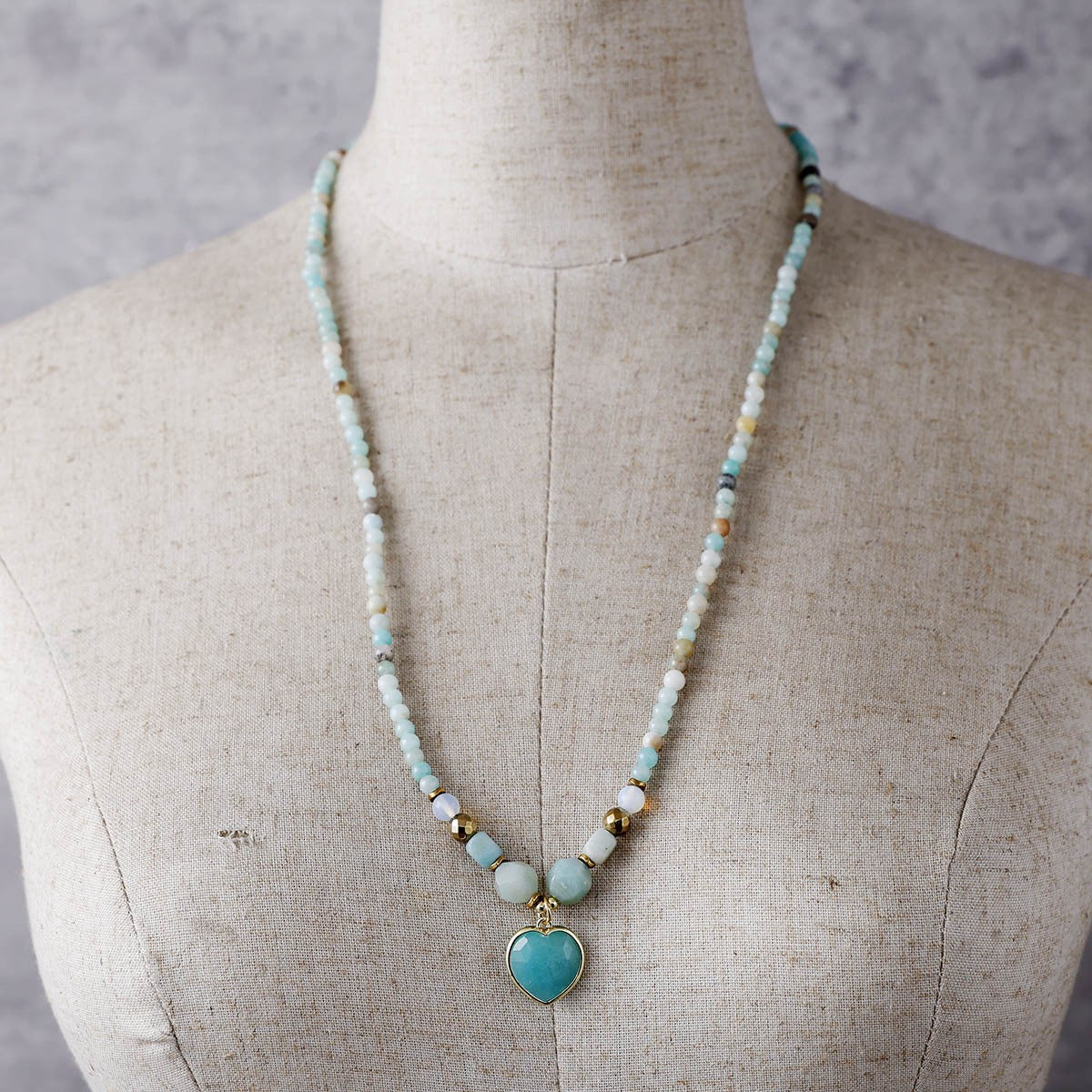 Dainty Amazonite Beaded Heart Necklace
