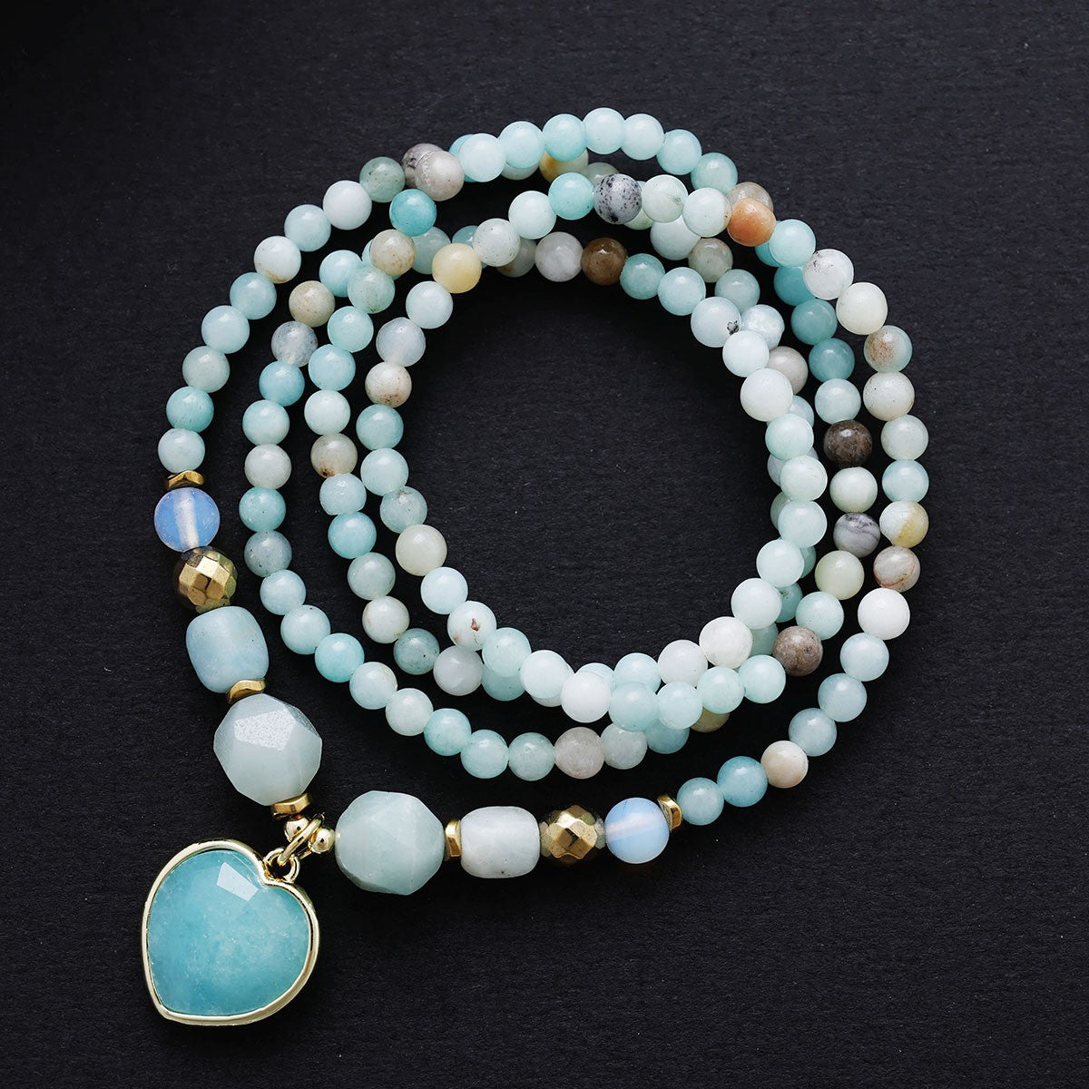 Dainty Amazonite Beaded Heart Necklace