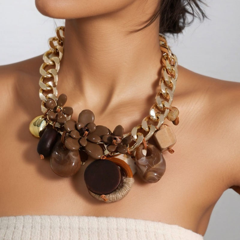 Classy Black Floral Resin Statement Necklace
