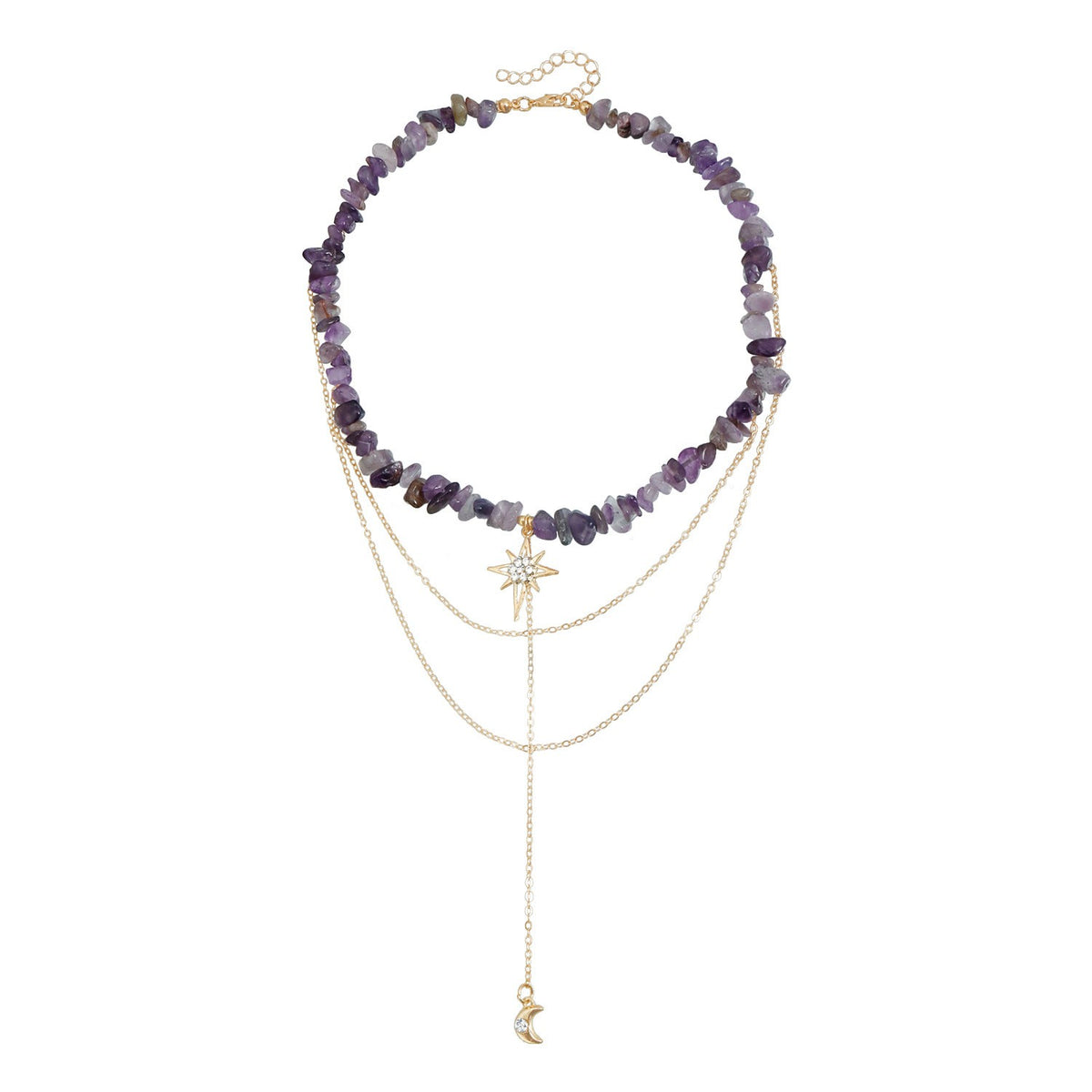 Classy Purple Stone Starburst Necklace & Earring Set