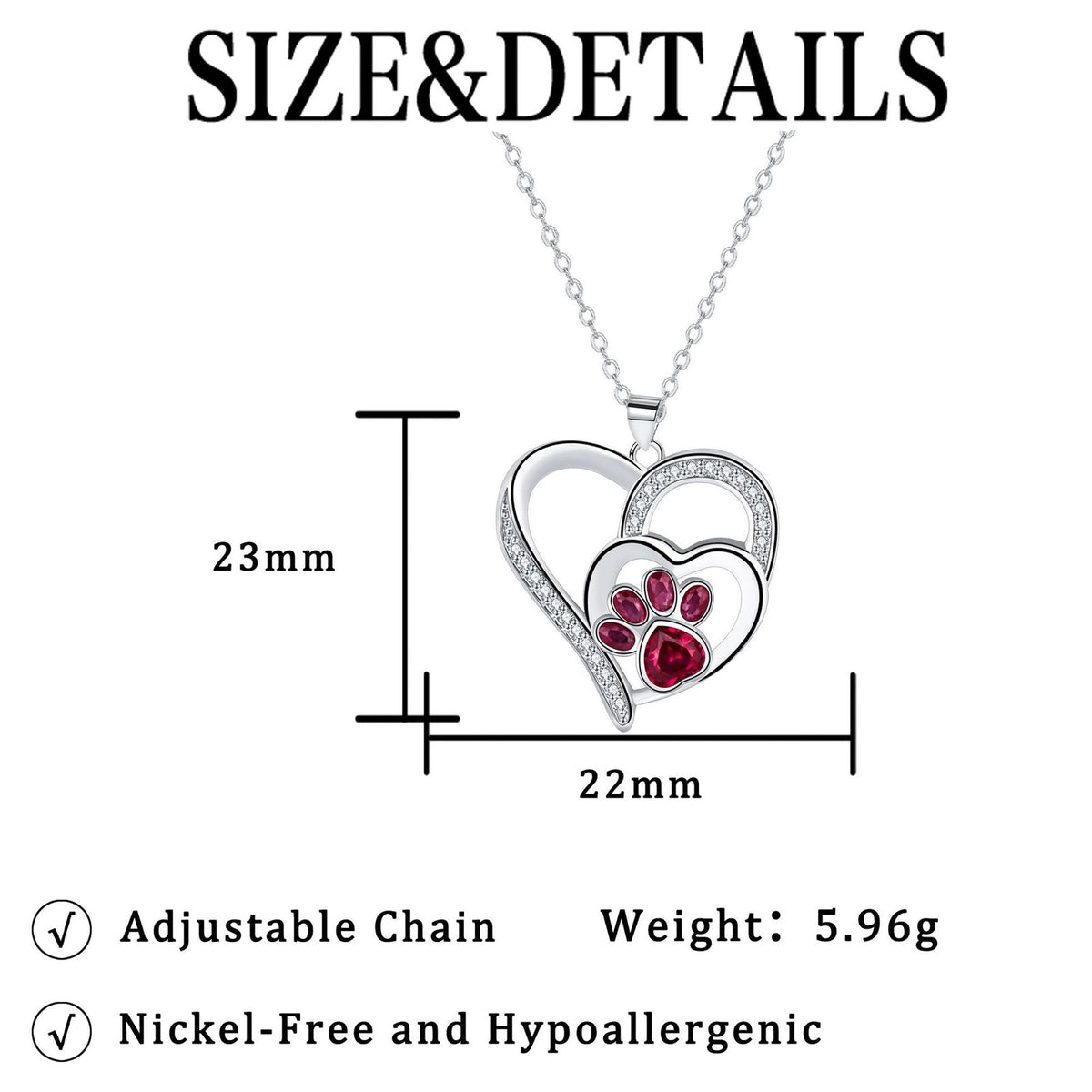 Romantic Red Paw Print Heart Necklace