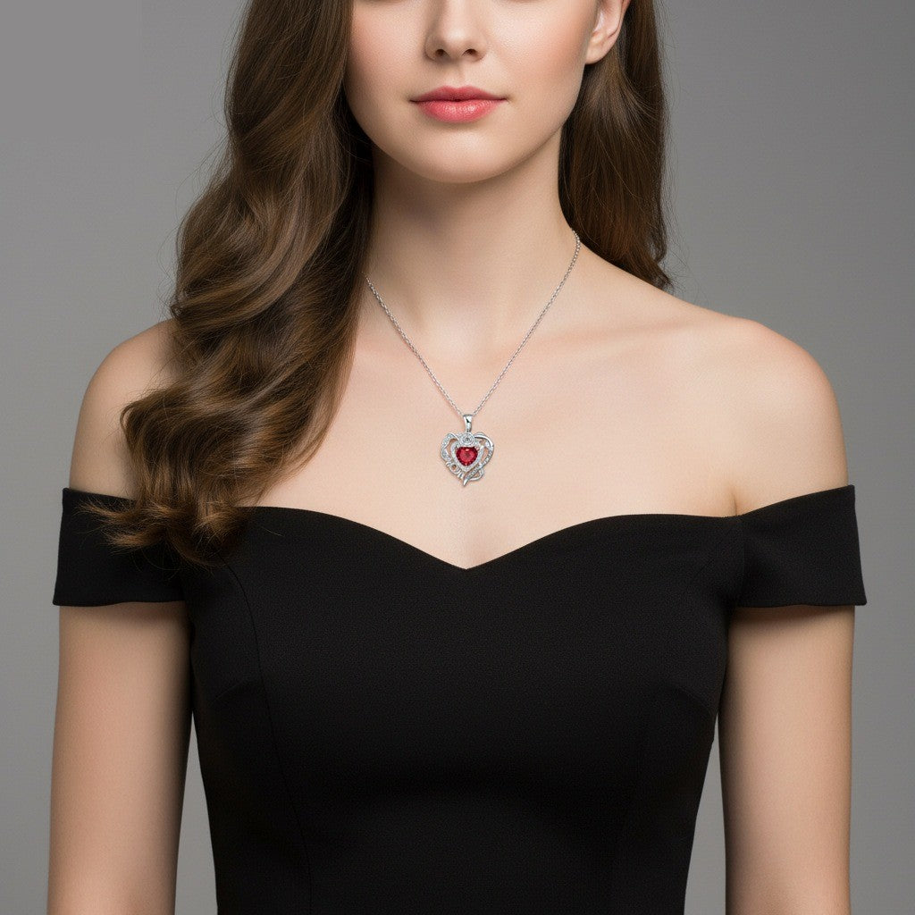 Romantic Rose MOM Heart Necklace