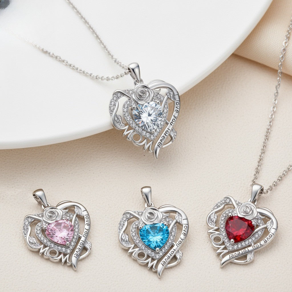 Romantic Rose MOM Heart Necklace