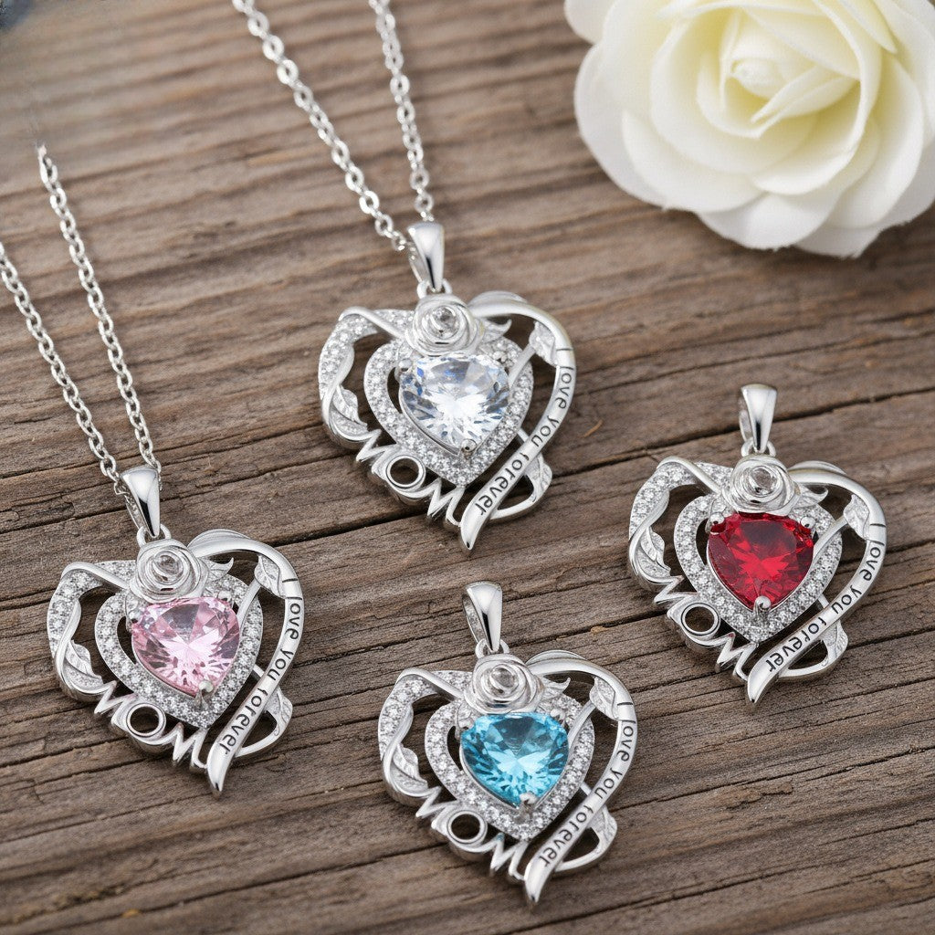 Romantic Rose MOM Heart Necklace