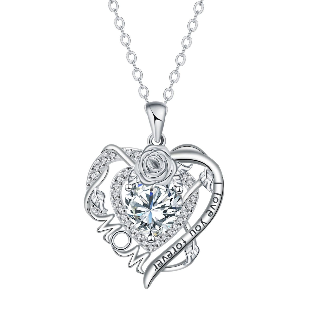 Romantic Rose MOM Heart Necklace