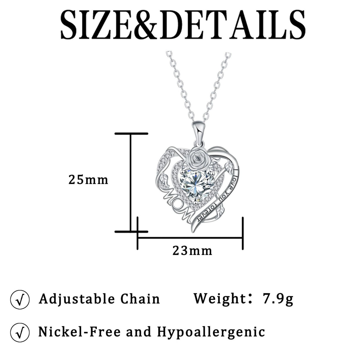 Romantic Rose MOM Heart Necklace