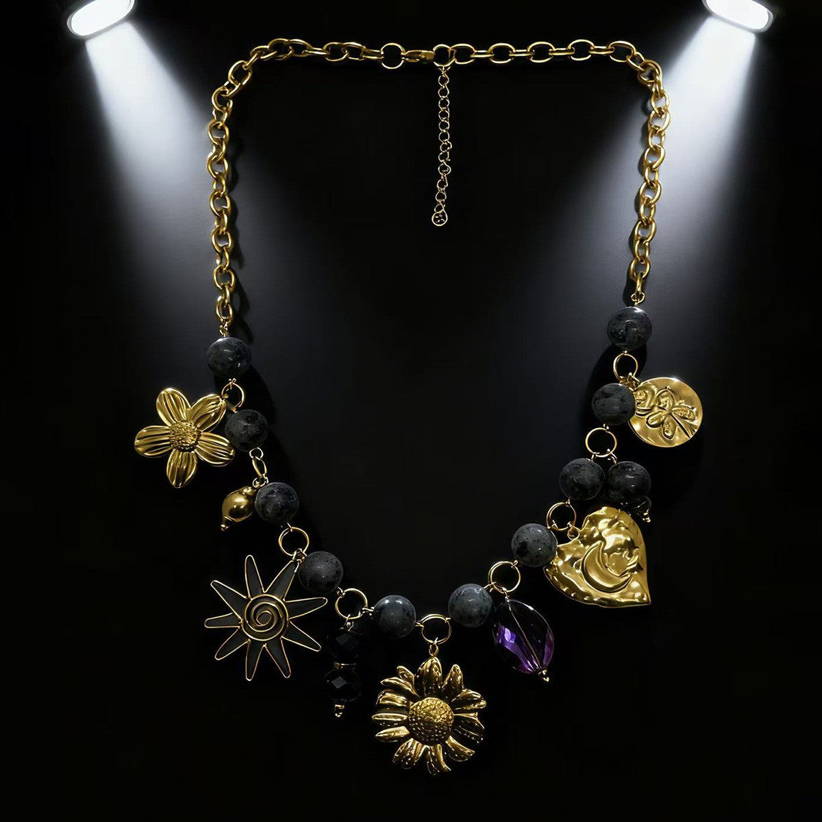 18k Boho Floral Charm Beaded Necklace