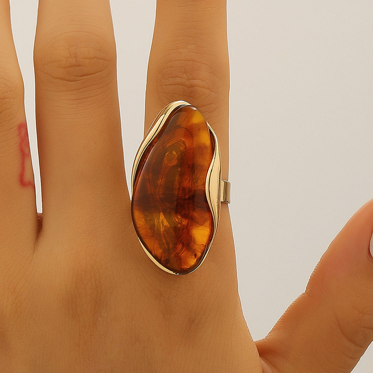 Classy Amber Resin Earring & Ring Set