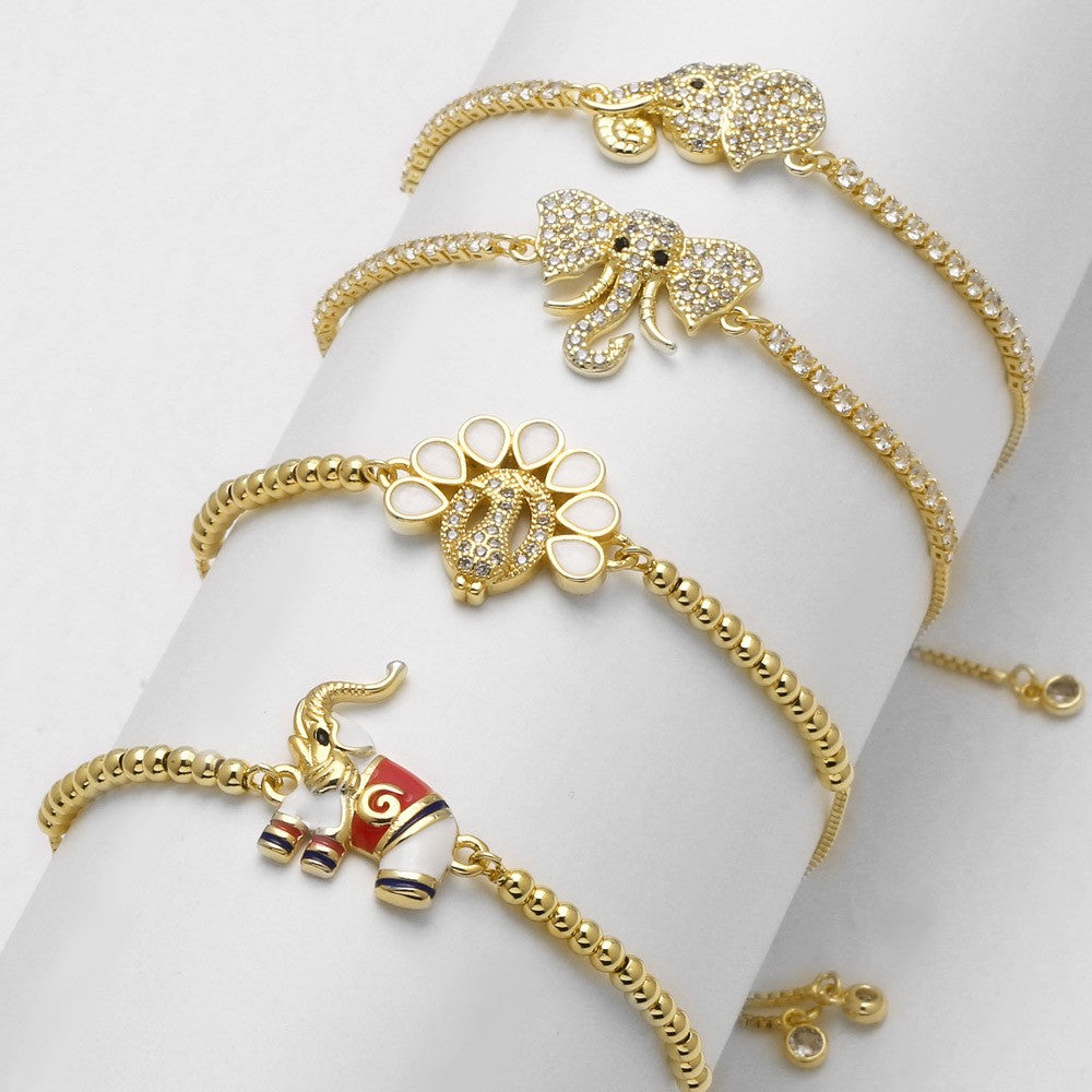 18k Dainty Elephant & Paw Charm Bracelet