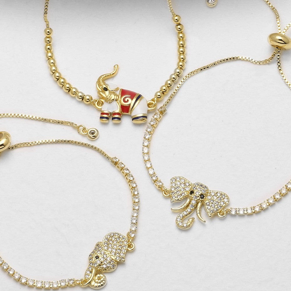 18k Dainty Elephant & Paw Charm Bracelet