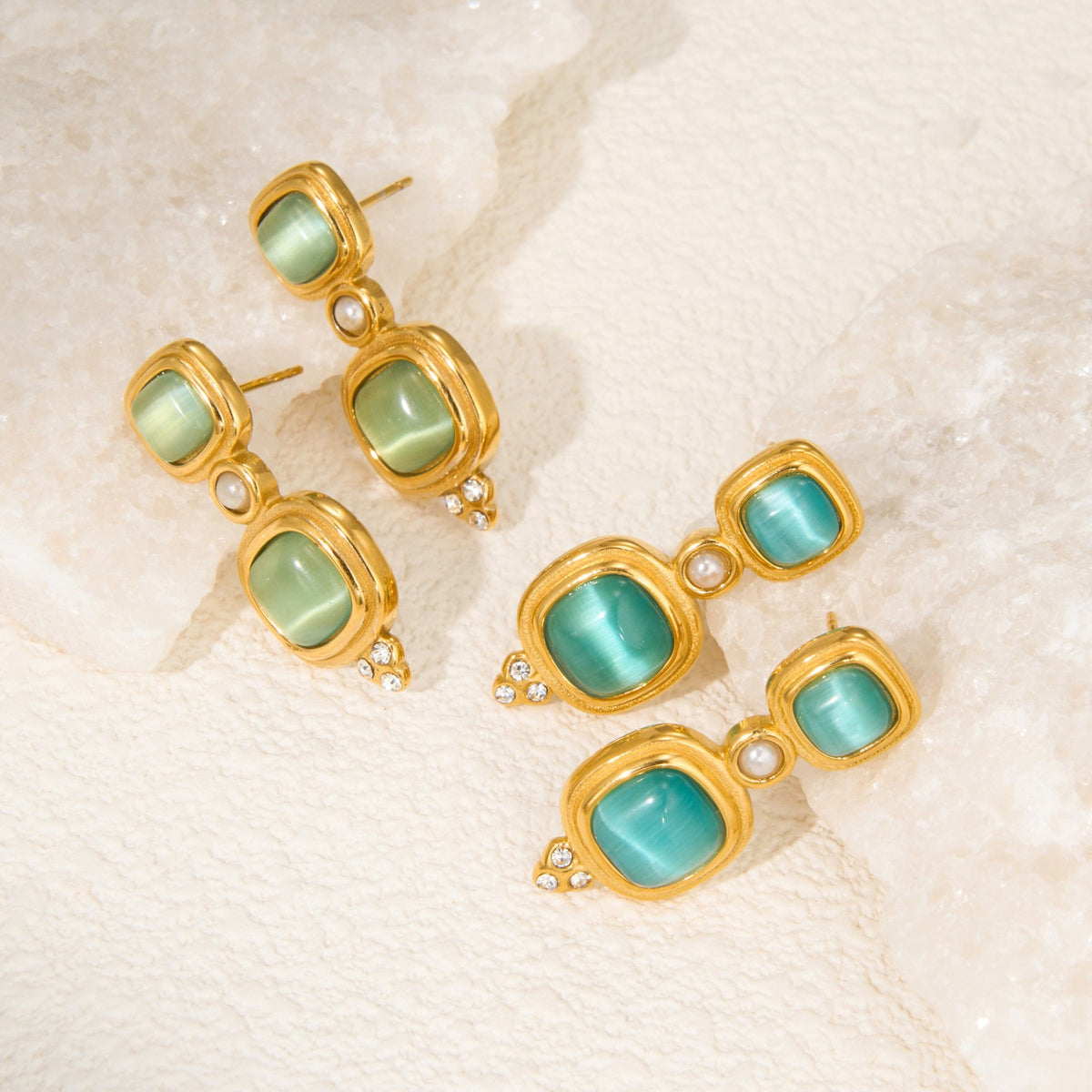 18k Classy Matcha Green Square Drop Earrings