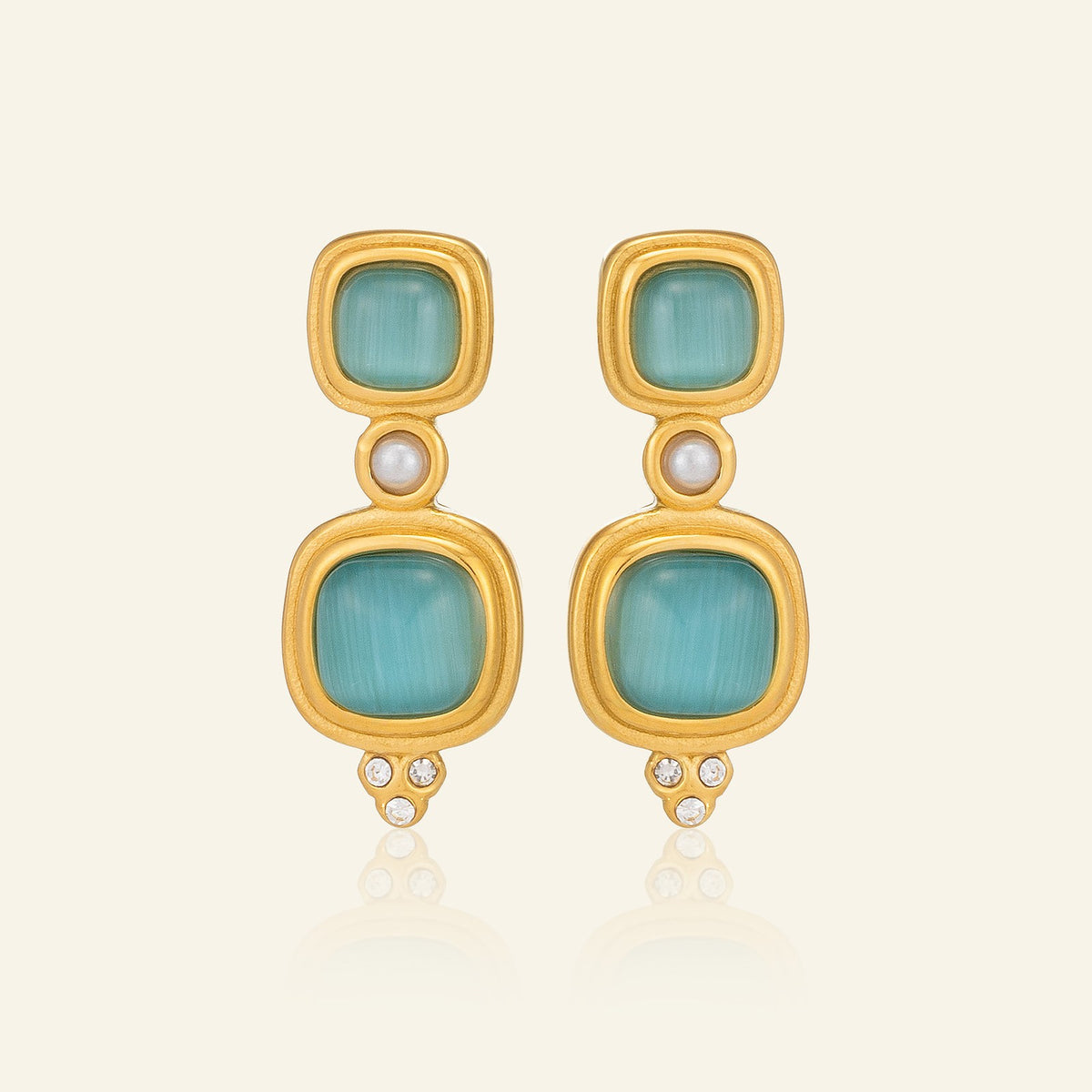 18k Classy Matcha Green Square Drop Earrings