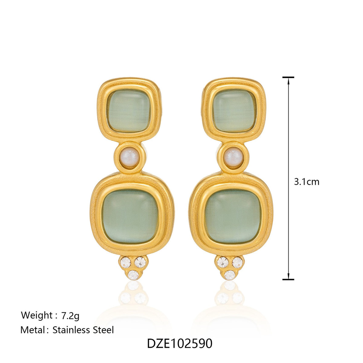 18k Classy Matcha Green Square Drop Earrings