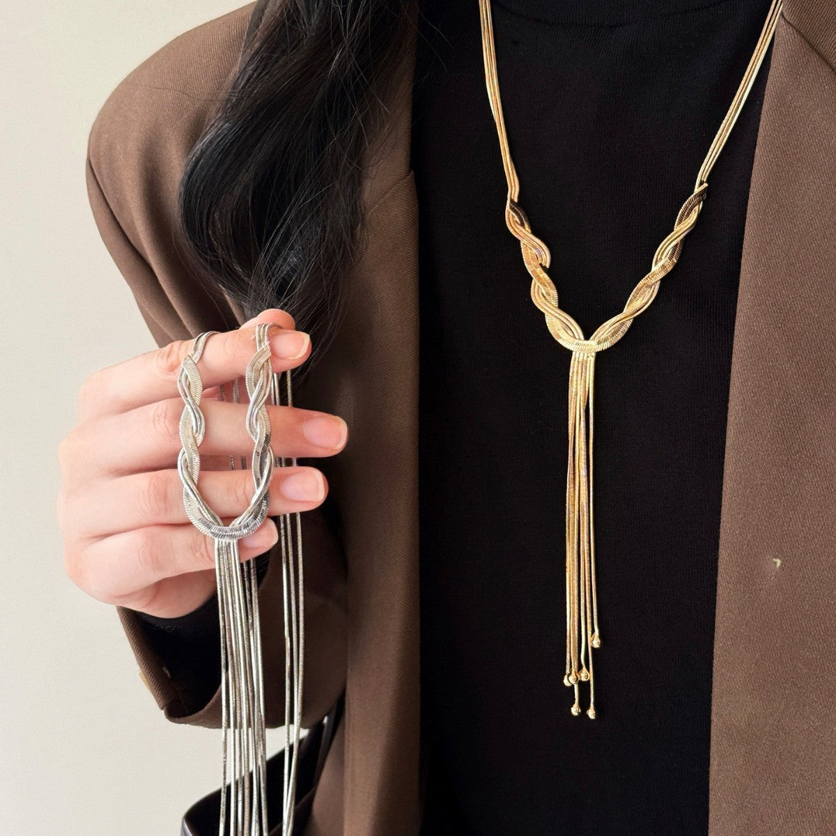 Elegant Twisted Rope Tassel Necklace