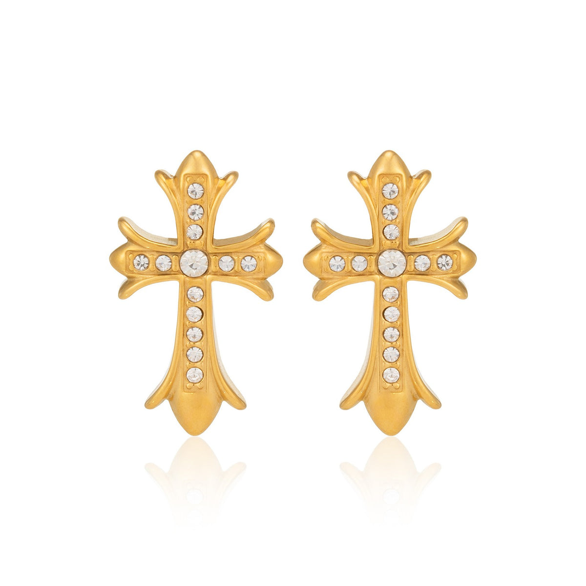 18k Classy Rhinestone Cross Stud Earrings