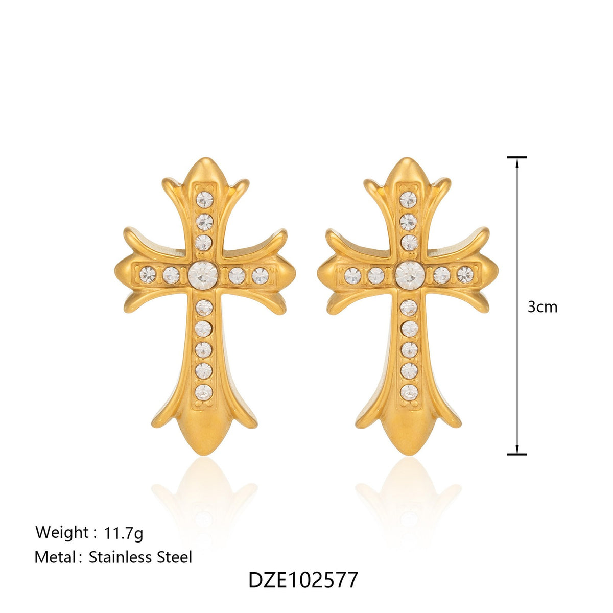 18k Classy Rhinestone Cross Stud Earrings