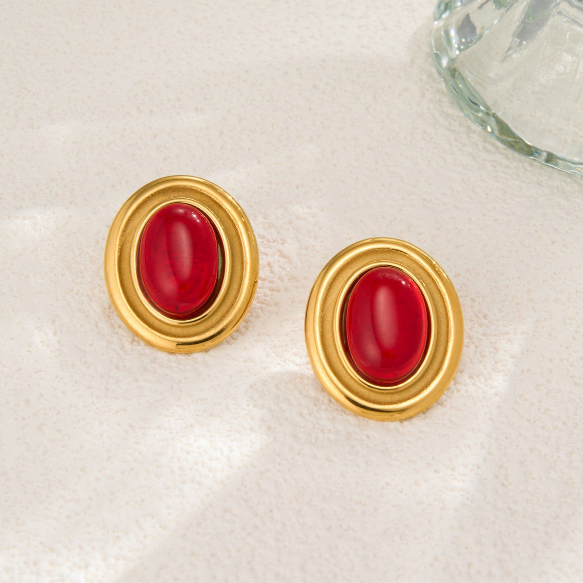 18k Classy Red Oval Stud Earrings