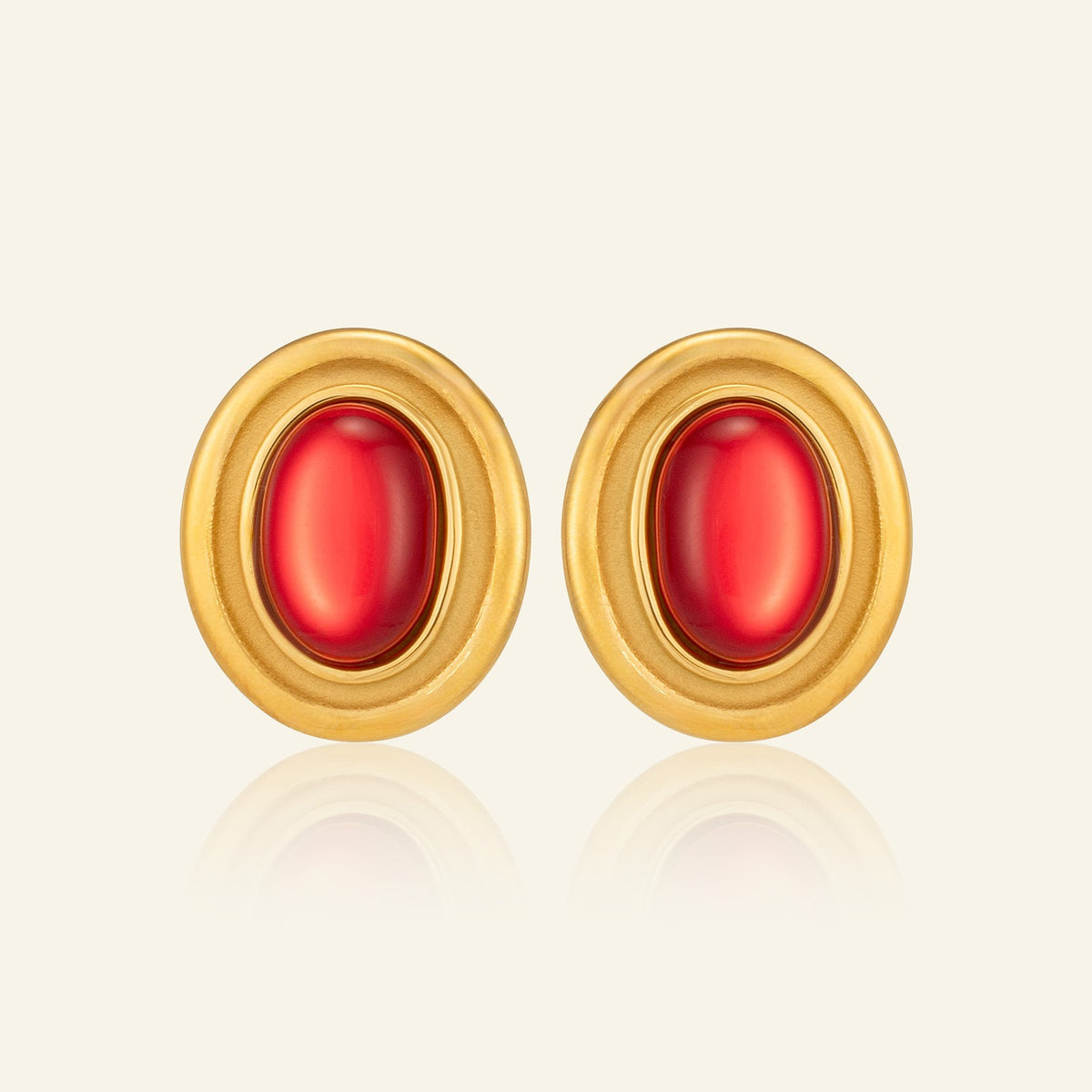 18k Classy Red Oval Stud Earrings