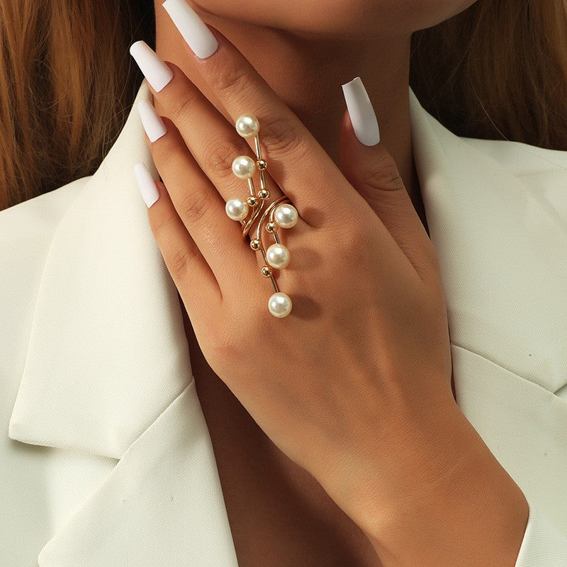Classy Faux Pearl Vine Ring & Bangle Set