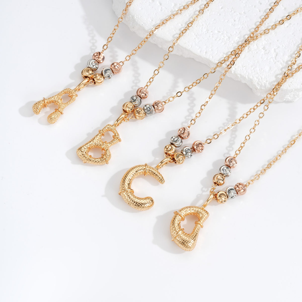 Classy Tri-Color Beaded Initial Necklace