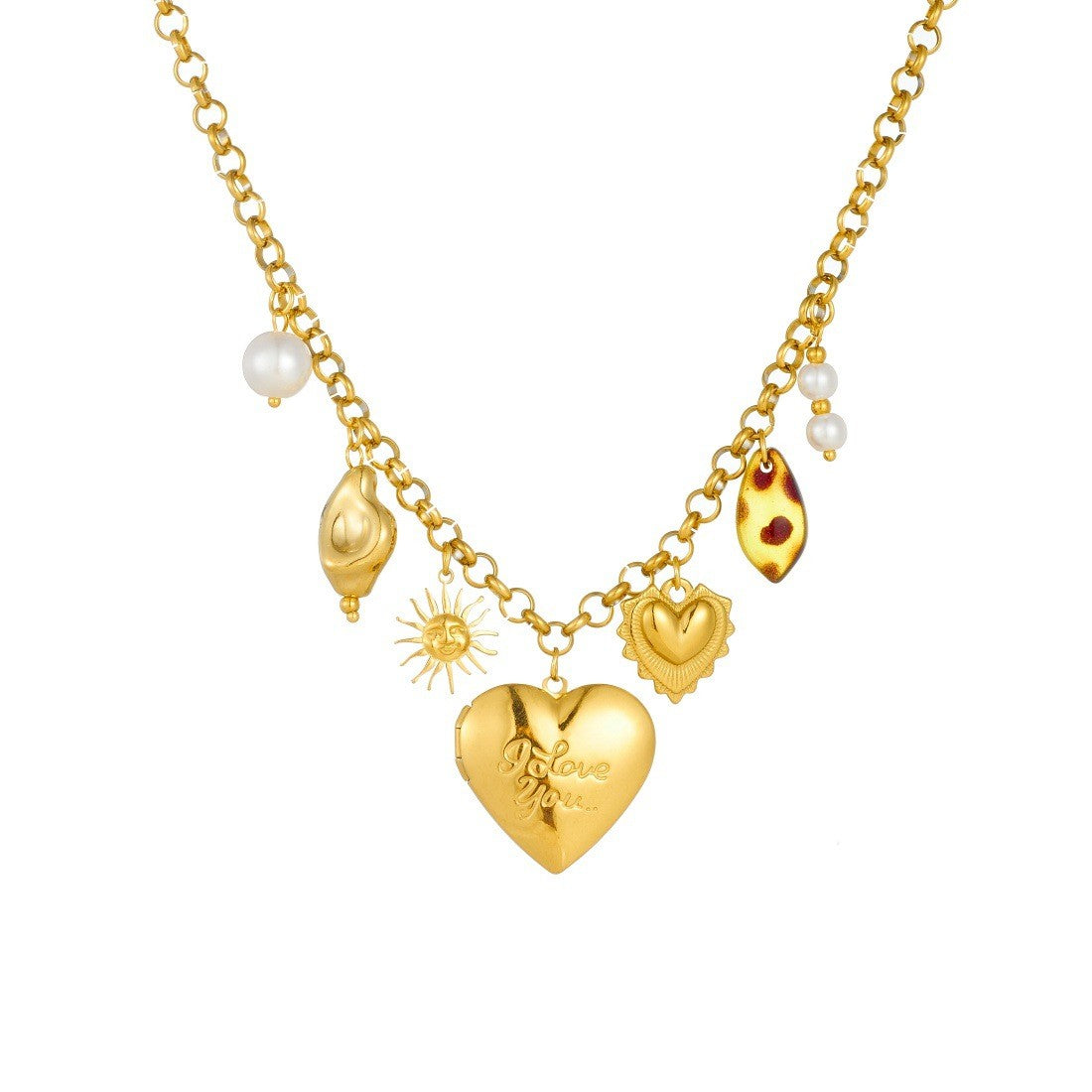 Vintage Engraved Heart Sun Charm Necklace