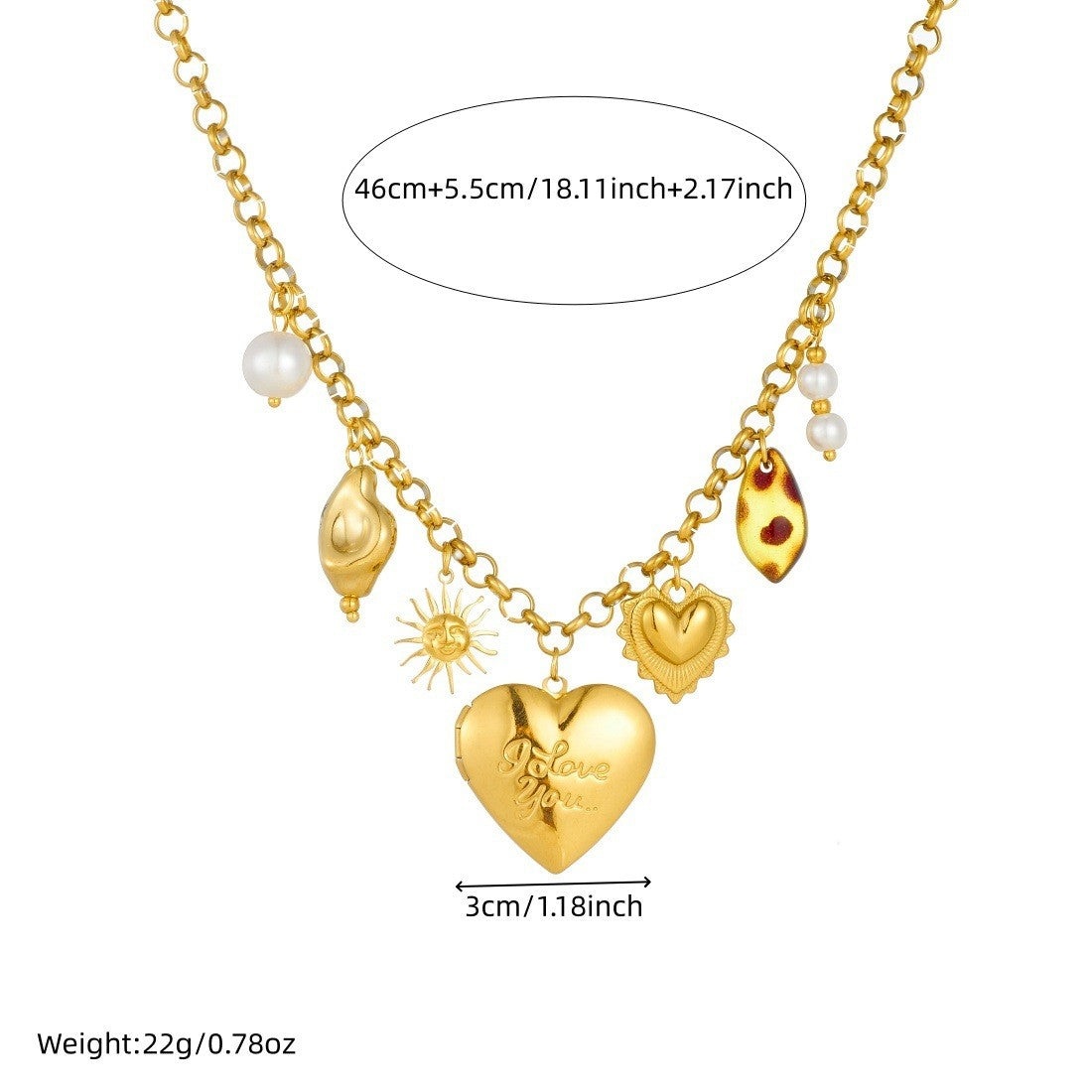 Vintage Engraved Heart Sun Charm Necklace