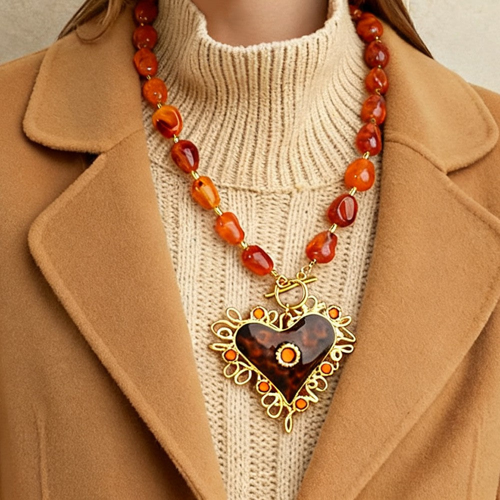 18k Vintage Tortoise Heart Statement Necklace