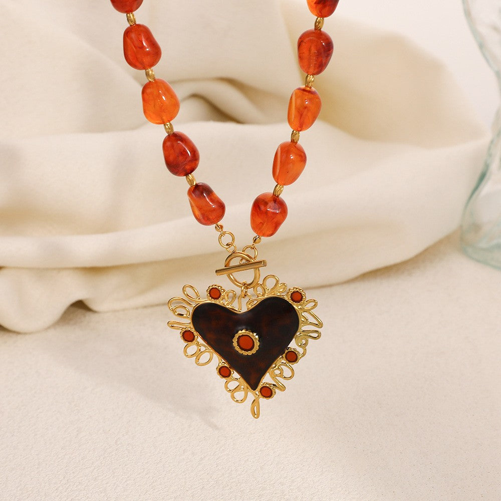 18k Vintage Tortoise Heart Statement Necklace