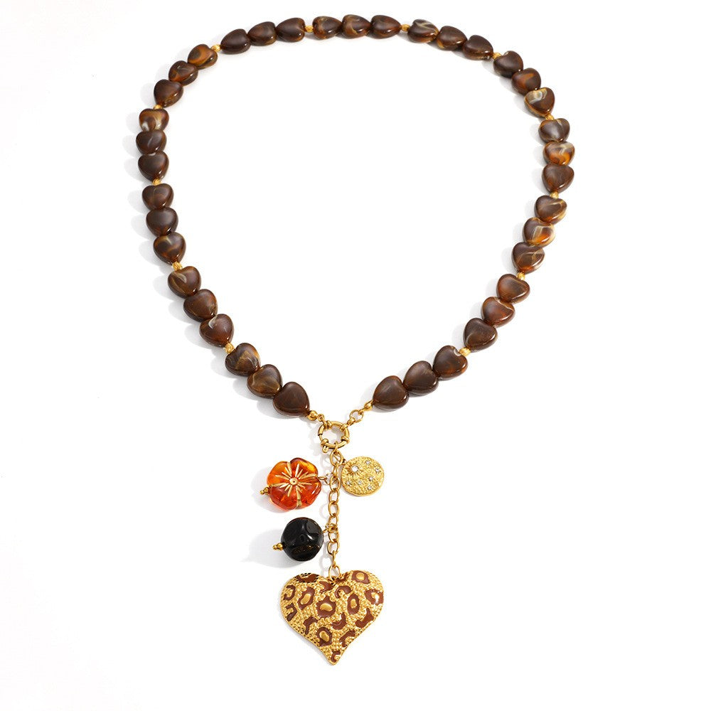 18k Vintage Leopard Heart Necklace Bracelet Set