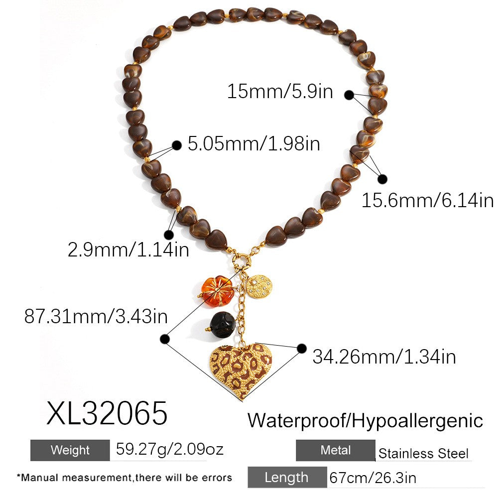 18k Vintage Leopard Heart Necklace Bracelet Set
