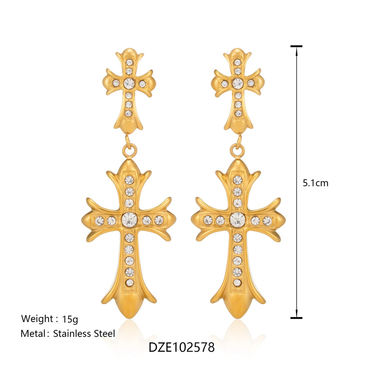 18k Dainty Double Cross Drop Earrings