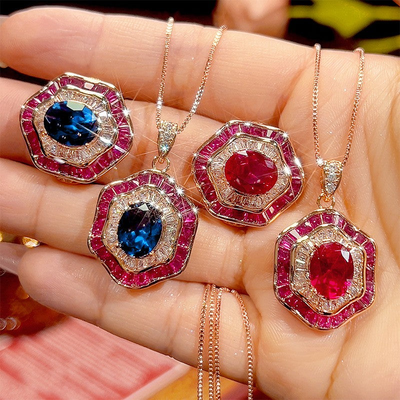 Classy Octagonal Gemstone Necklace & Ring Set