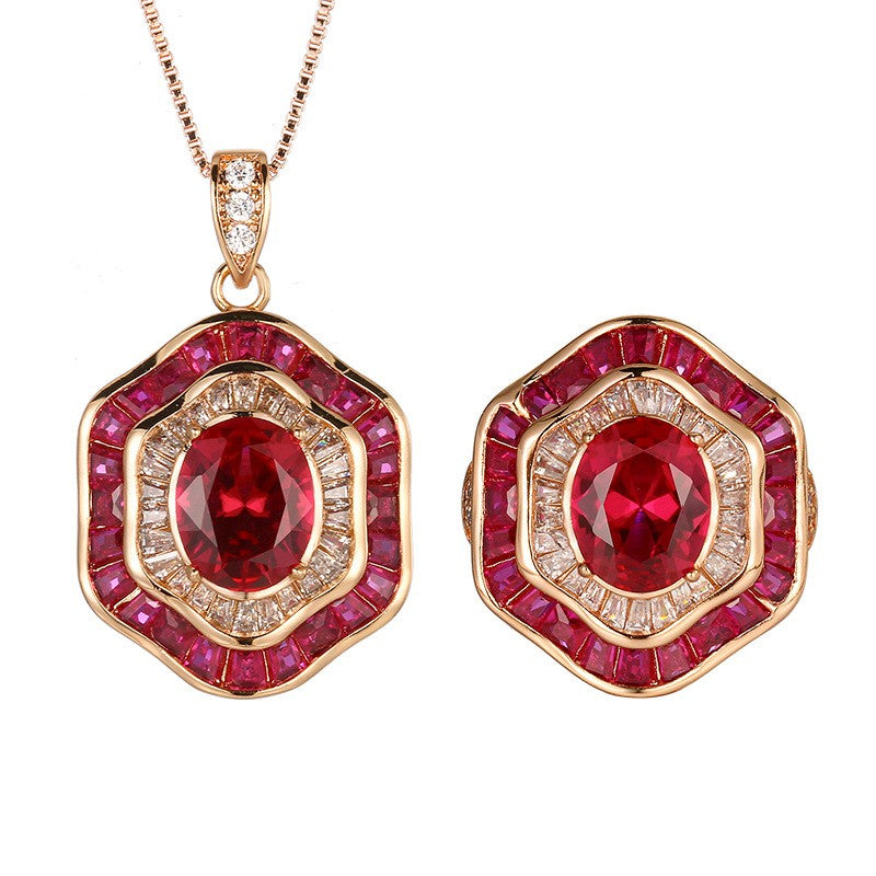 Classy Octagonal Gemstone Necklace & Ring Set