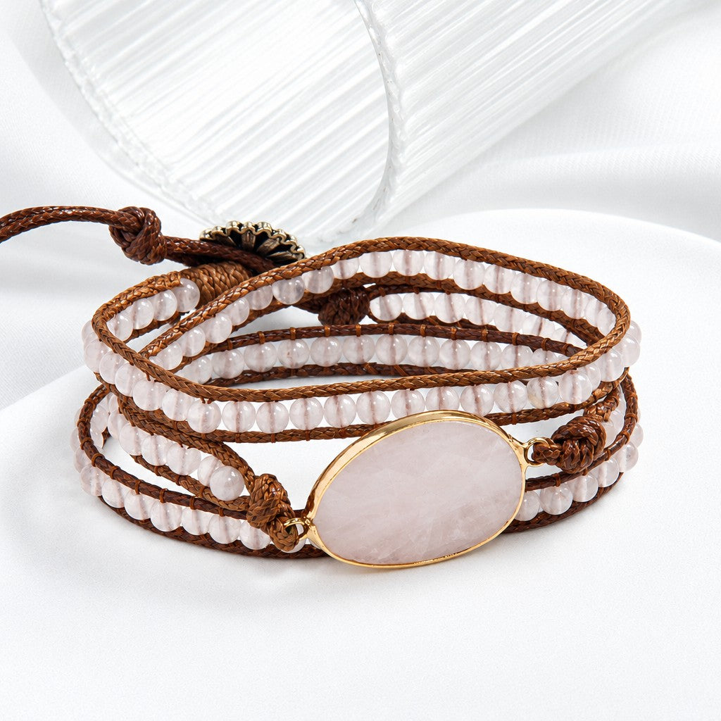 Boho Layered Oval Stone Wrap Bracelet