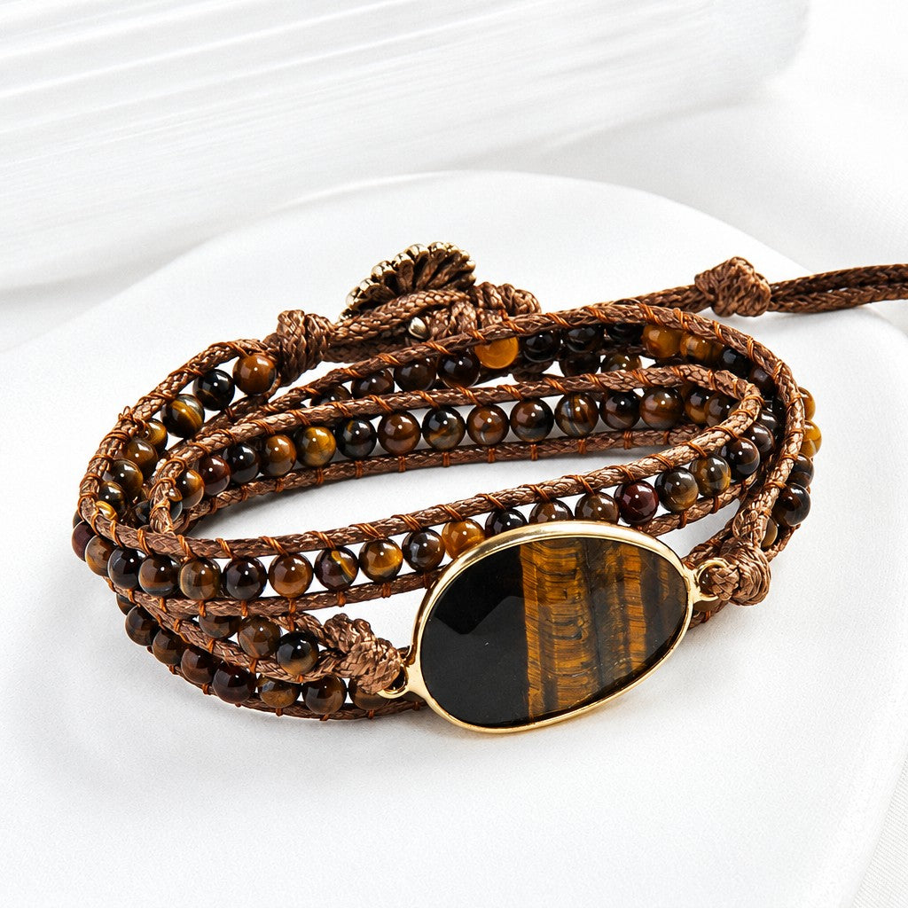 Boho Layered Oval Stone Wrap Bracelet